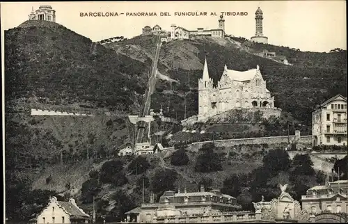 Ak Barcelona Katalonien, Panorama del Funicular al Tibidabo