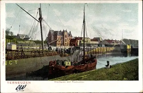 Ak Terneuzen Zeeland Niederlande, Westhaven met Postkantoor