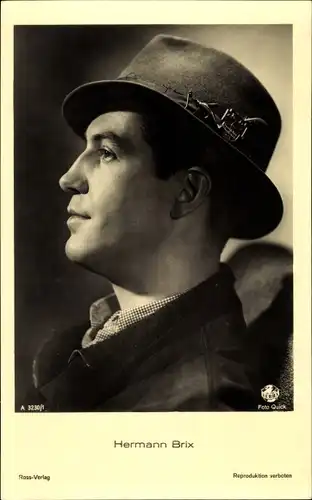 Ak Schauspieler Hermann Brix, Profilansicht mit Hut, Ross 3230/1