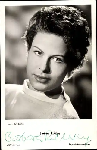 Ak Schauspielerin Barbara Rütting, Portrait, Ufa Film, Autogramm