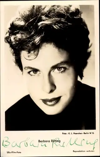 Ak Schauspielerin Barbara Rütting, Portrait, Autogramm
