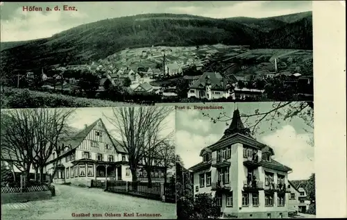 Ak Höfen an der Enz, Post und Dependance, Gasthof zum Ochsen, Karl Lustnauer, Totale