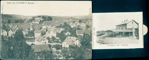 Leporello Ak Laubach in Hessen, Bahnhof, Blick auf den Ort