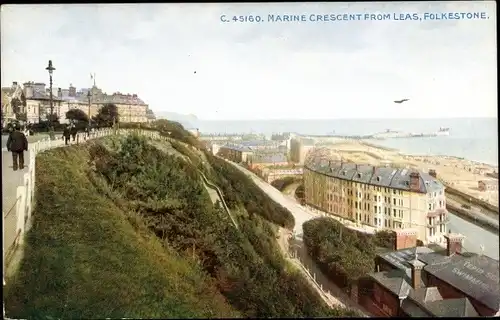 Ak Folkestone Kent England, Marine Crescent from Leas