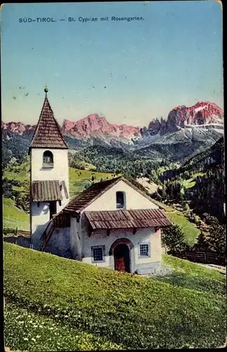 Ak St. Zyprian Trentino Südtirol, Ansicht mit Rosengarten