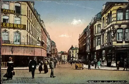 Ak Mons Wallonien Hennegau, Rue de la Station