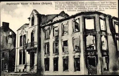 Ak Battice Wallonien Lüttich, Abgebrannte Häuser, Kriegszerstörung 1. WK