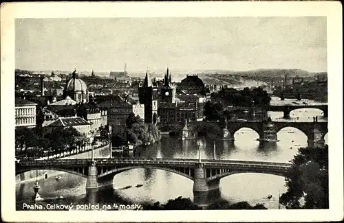Ak Praha Prag Tschechien, Gesamtansicht über 4 Brücken