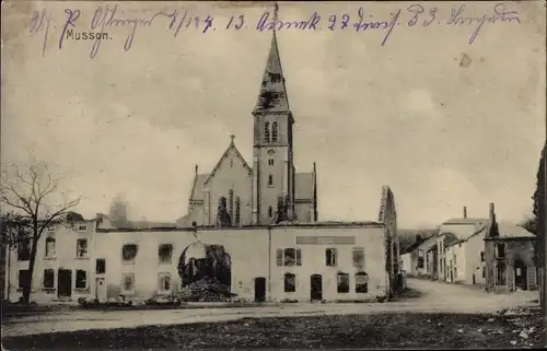 Ak Musson Wallonien Luxemburg, Kirche, Kriegszerstörung 1. WK