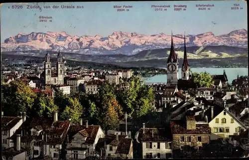 Ak Zürich Stadt Schweiz, Stadt von der Urania aus gesehen, Pfannenstock, Glärnisch