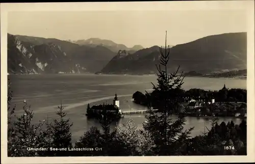 Ak Ort Orth Gmunden am Traunsee Oberösterreich, See und Schloss Ort