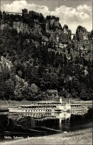 Ak Elbdampfer Dresden, Basteifelsen, Basteibrücke