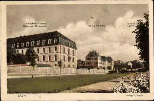 Ak Laon Aisne, Kriegslazarette, Casernes St. Vincent, École normale, Lycée
