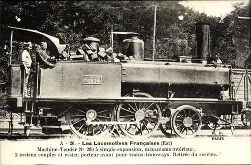 Ak Les Locomotives Francaises, Französische Eisenbahn, Dampflok No. 280, Est