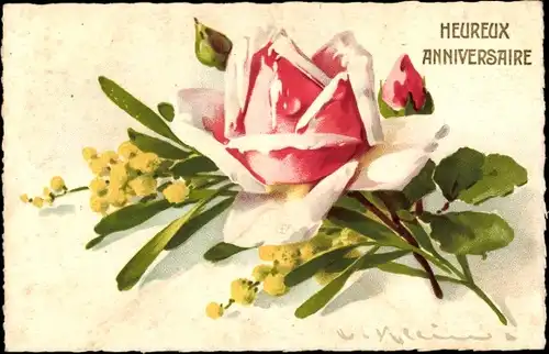 Künstler Litho Klein, Catharina, eine rosa Rose und gelbe Blüten