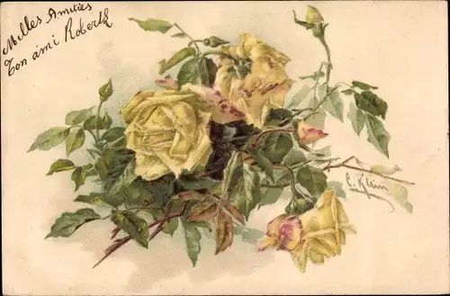 Künstler Ak Klein, Catharina, gelbe Rosen
