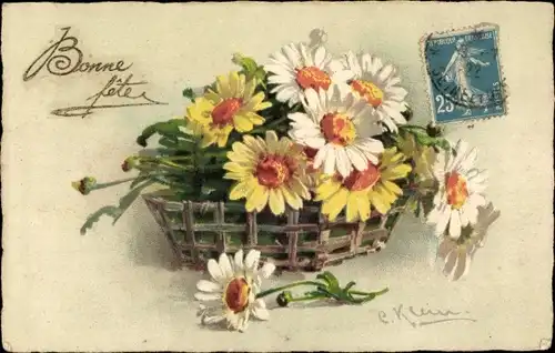 Künstler Ak Klein, Catharina, Korb mit Margeriten