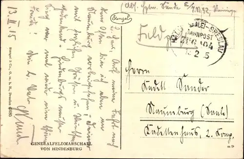 Ak Generalfeldmarschall Paul von Hindenburg, Portrait