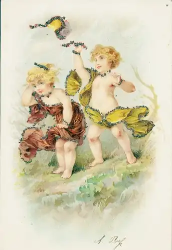 Glitzer Litho Kinder in Tücher gehüllt