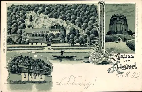 Mondschein Litho Klösterl Kelheim an der Donau Niederbayern, Befreiungshalle