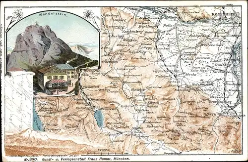 Landkarten Litho Bayrischzell im Mangfallgebirge Oberbayern, Wendelstein, Wendelsteinhaus