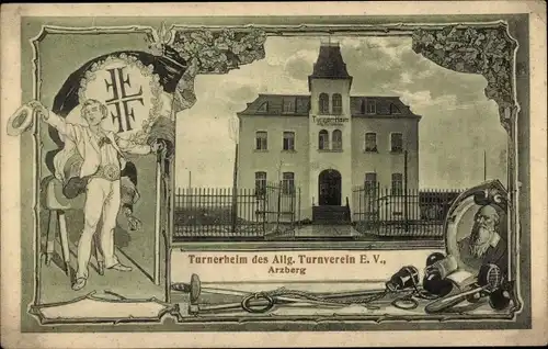 Passepartout Ak Arzberg in Oberfranken, Turnerheim des Allg. Turnverein