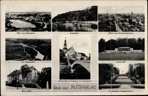 Ak Tschernjachowsk Insterburg Ostpreußen, Schloss, Hindenburgstraße, Kriegerdenkmal, Sporthalle