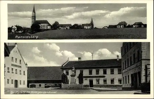 Ak Ranoldsberg Buchbach in Oberbayern, Dorfplatz, Kriegerdenkmal, Totalansicht