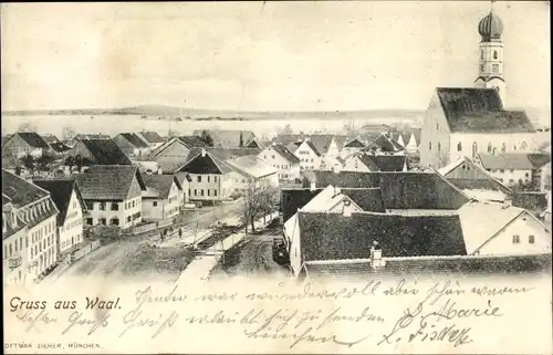 Ak Waal in Schwaben, Blick auf den Ort, Kirche