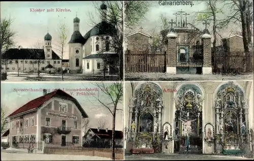 Ak Klosterlechfeld in Schwaben, Kloster, Calvarienberg, Limonadenfabrik und Handlung