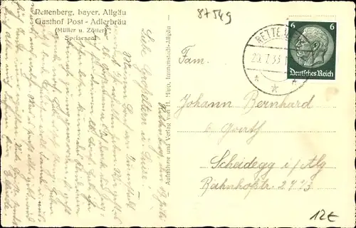 Ak Rettenberg im Allgäu, Gasthof Post Adlerbräu, Innenansicht