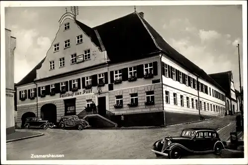 Ak Zusmarshausen in Schwaben, Parkende Autos vor dem Gasthaus zur Post