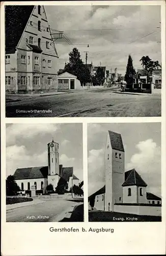 Ak Gersthofen in Schwaben, Donauwörtherstraße, katholische und evangelische Kirchen