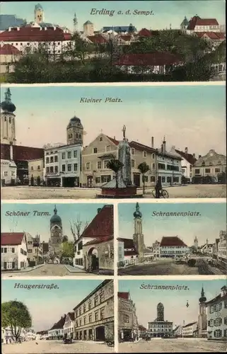 Ak Erding in Oberbayern, Schrannenplatz, Haagerstraße, Schöner Turm, Kleiner Platz