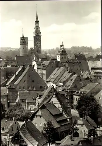 Ak Freiberg in Sachsen, Blick vom Donatsturm zur Oberstadt mit Rathaus und Petriturm