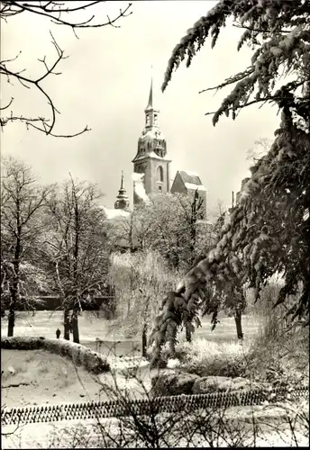 Ak Freiberg in Sachsen, Blick auf den Petriturm im Winter, Schnee