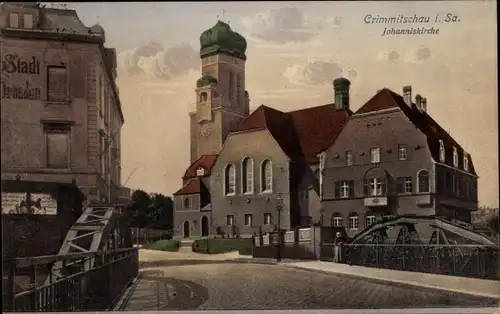 Ak Crimmitschau in Sachsen, Johanniskirche, Brücke