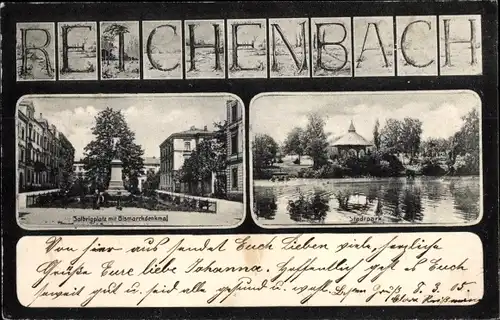 Ak Reichenbach im Vogtland, Solbringplatz mit Bismarckdenkmal, Stadtpark