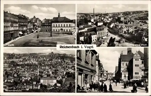 Ak Reichenbach Vogtland, Marktplatz, Zwickauer Straße, Gesamtansicht, Untere Stadt