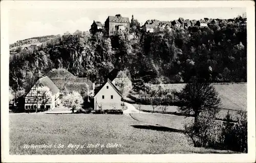 Ak Wolkenstein im Erzgebirge, Burg und Stadt von Süden