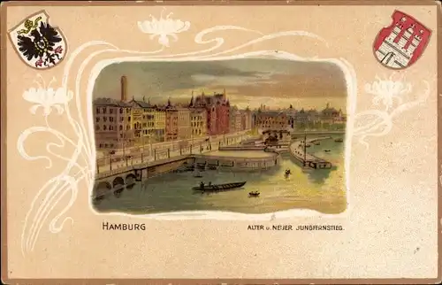 Passepartout Ak Hamburg Mitte Neustadt, Alter und Neuer Jungfernstieg, Wappen