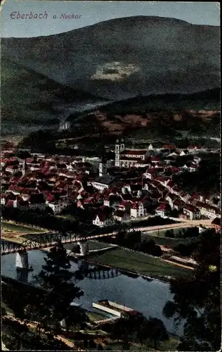 Ak Eberbach am Neckar Odenwald Baden, Ortsansicht mit Brücke und Kirche