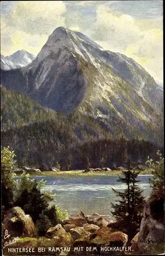 Künstler Ak Ramsau im Berchtesgadener Land Oberbayern, Hintersee, Hochkalter