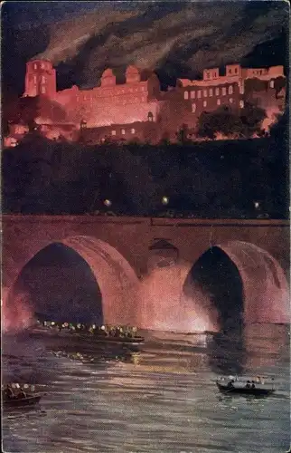 Künstler Ak Kley, Heinrich, Heidelberg am Neckar, Schlossbeleuchtung