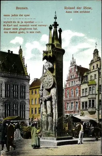 Ak Bremen, Roland, Anno 1404 errichtet