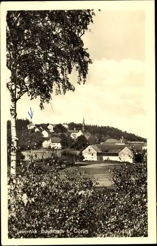 Ak Jauernick Buschbach Markersdorf Oberlausitz, Ortsansicht mit Kirche