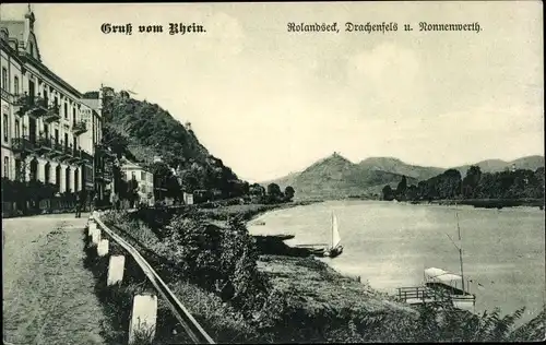 Ak Rolandseck Remagen am Rhein, Drachenfels und Nonnenwerth