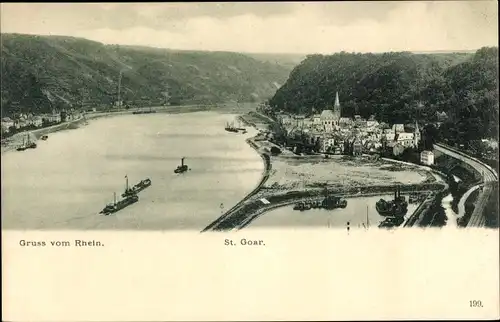 Ak St. Goar am Rhein, Ortsansicht mit Bahnlinie