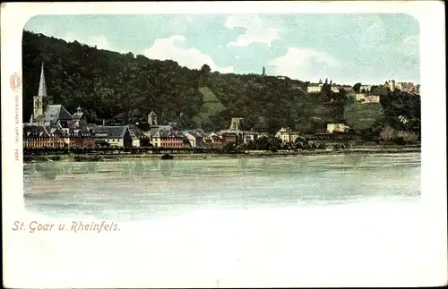 Ak St. Goar am Rhein, Rheinfels, Ortschaft und Umgebung