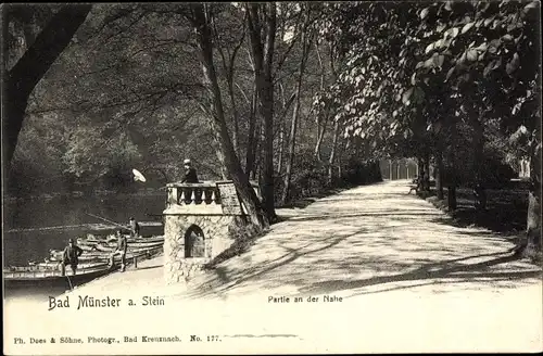Ak Bad Münster am Stein, Partie an der Nahe, Boote